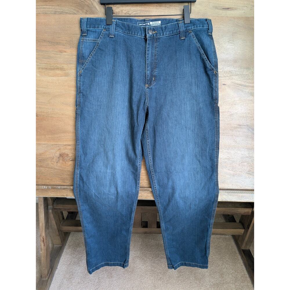 NWT Carhartt Utility Jeans Mens 38x34 Navy Denim Rugged Flex Relaxed Fit BD2808